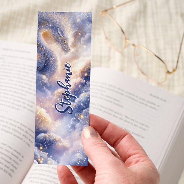 Celestial Dragon Sparkling Clouds Personalized Bookmarks (Hand)