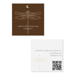 Celestial Dragonfly QR Code Brown Square Biz Card