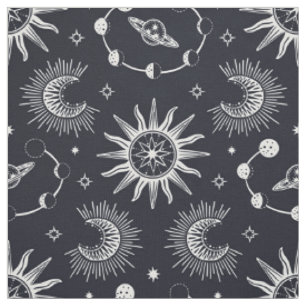 Celestial dream black and white fabric
