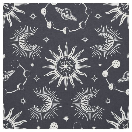 Celestial dream black and white fabric