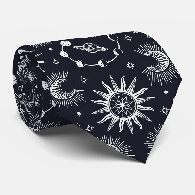 Celestial dream black and white neck tie (Rolled)
