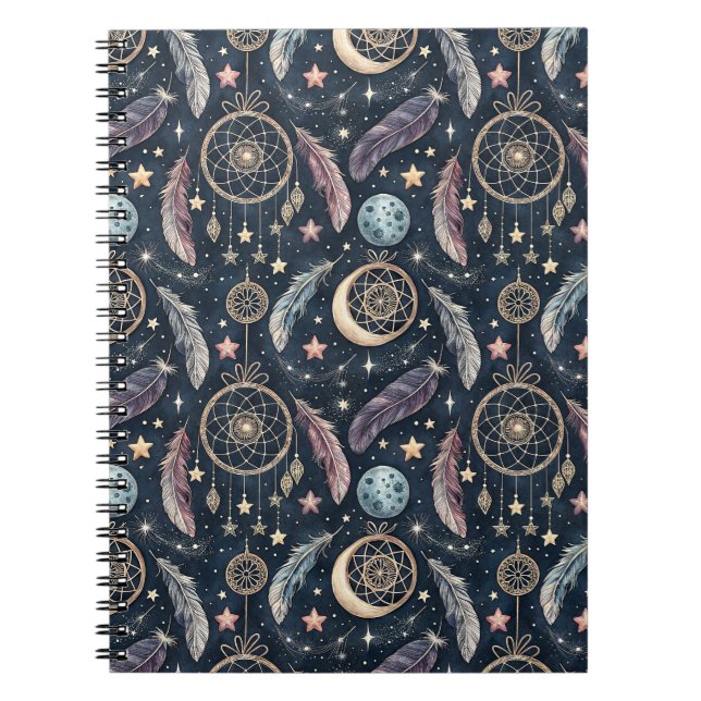 Celestial Dreamcatcher & Starry Night Art Pattern Notebook (Front)