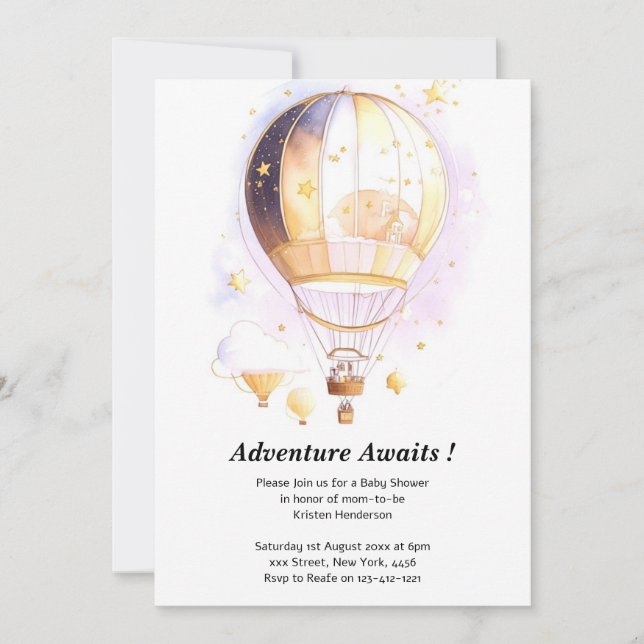 Celestial Dreamland Baby Shower Hot Air Balloon Invitation (Front)