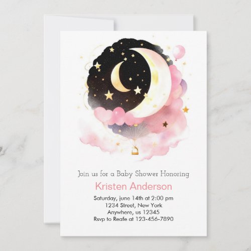 Celestial Dreamland Pink Girl Baby Shower Invitation