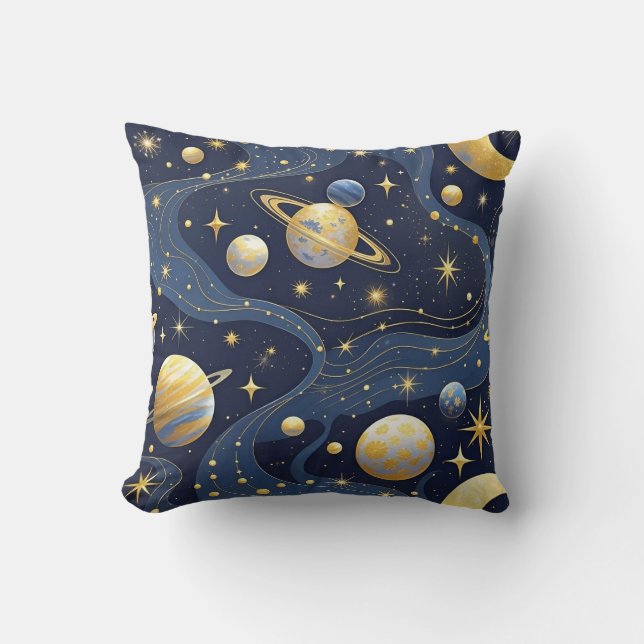 Celestial Dreams – Abstract Cosmic Seamless Patter Throw Pillow (Front)