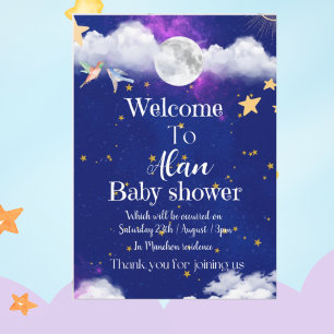 Celestial dreams blue baby shower  invitation