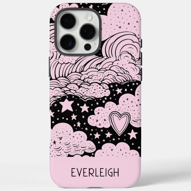 Celestial Dreams Doodles Pink Black Case-Mate iPhone Case (Back)