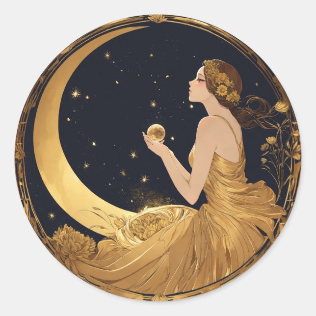 Celestial Dreams: Minimalist Moon & Star wall D Classic Round Sticker (Front)