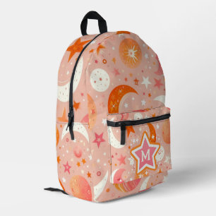 Celestial Dreams Orange and Pink Monogram Printed Backpack