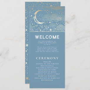 Celestial Dusty Blue and Gold Wedding Programs