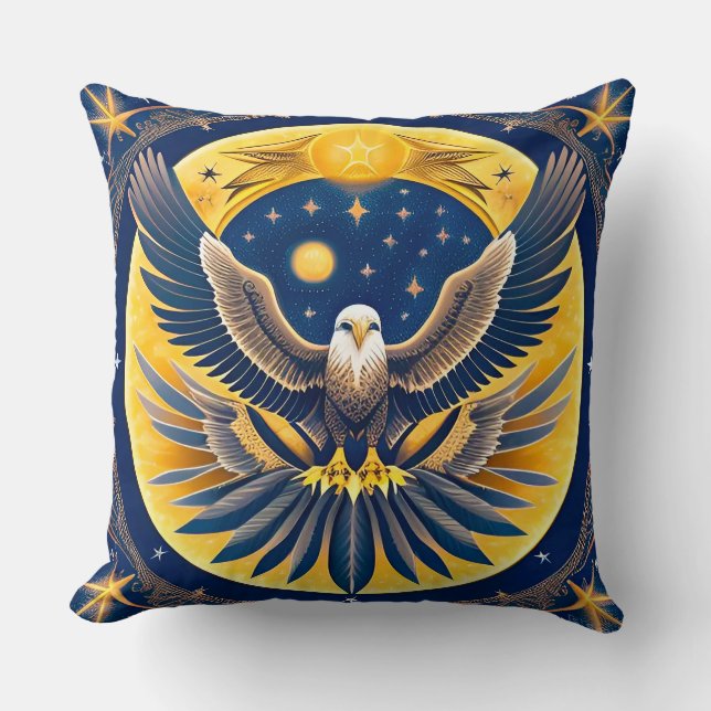 Celestial Eagle on Starry Sky – Bold Patriotic Throw Pillow (Front)