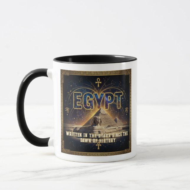 Celestial Egypt Sphinx Pyramids Galaxy Poster Mug (Left)