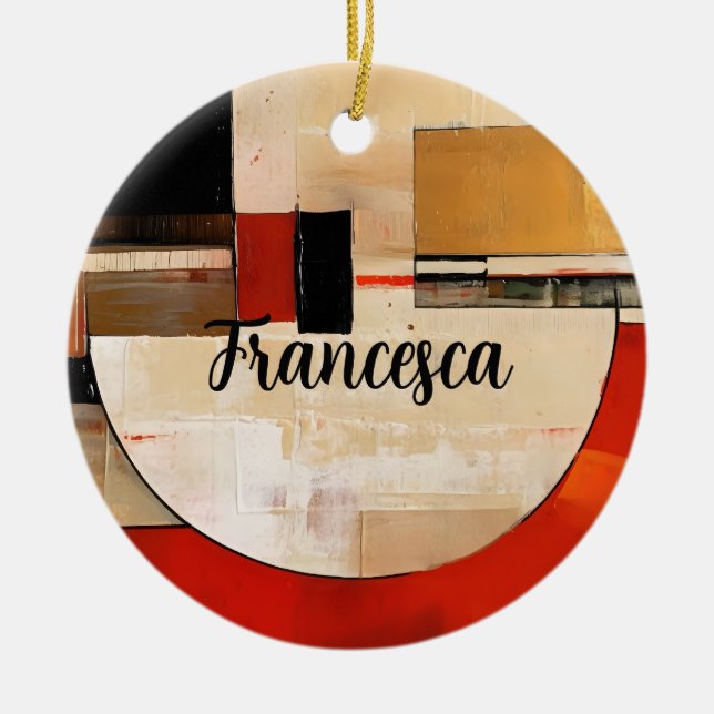 Celestial Elegance: Abstract Exploration in Beige Ceramic Ornament (Front)