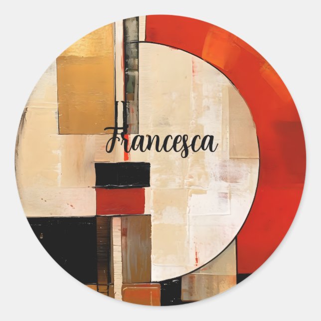 Celestial Elegance: Abstract Exploration in Beige Classic Round Sticker (Front)