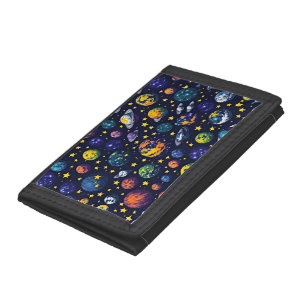 Celestial Elegance: Cosmic Retro Trifold Wallet