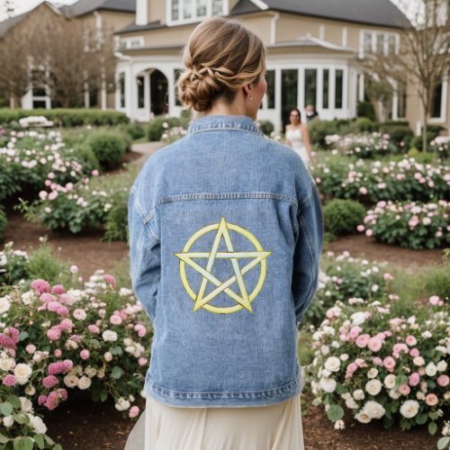 Celestial Elegance Pearl Pentagram Denim Jacket