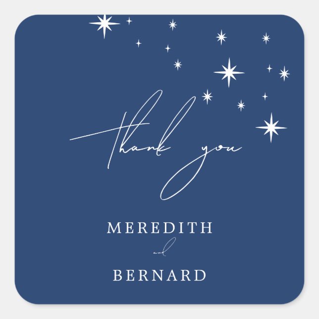 Celestial Elegant Blue Wedding Thank You Favor Square Sticker (Front)