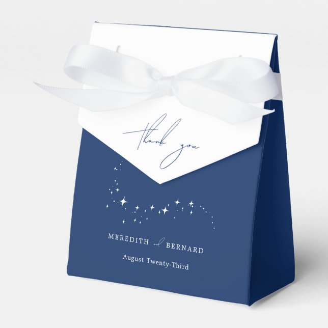 Celestial Elegant Moon Navy Blue Wedding Thank You Favor Boxes (Front Side)