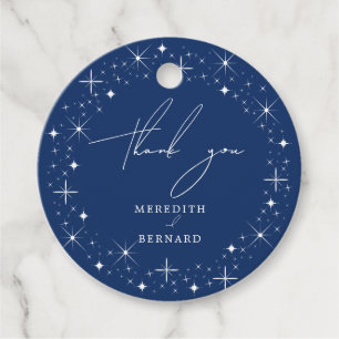 Celestial Elegant Navy Blue Wedding Thank You Favor Tags