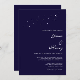 Celestial Elegant Script Midnight Blue Wedding Invitation