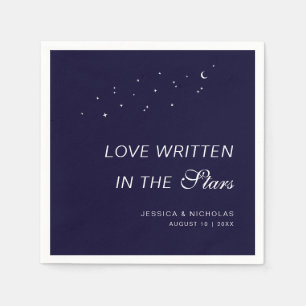 Celestial Elegant Script Midnight Blue Wedding Napkins