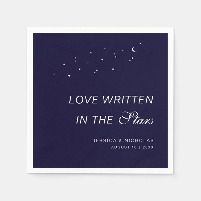 Celestial Elegant Script Midnight Blue Wedding Napkins (Front)