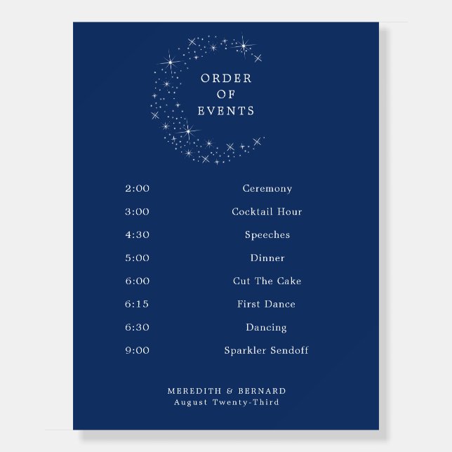 Celestial Elegant Wedding Moon Order of Events Foam Board (Front)