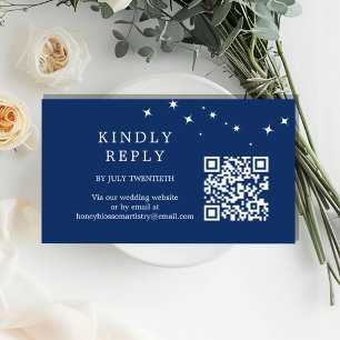 Celestial Elegant Wedding Navy Blue QR Code RSVP Enclosure Card