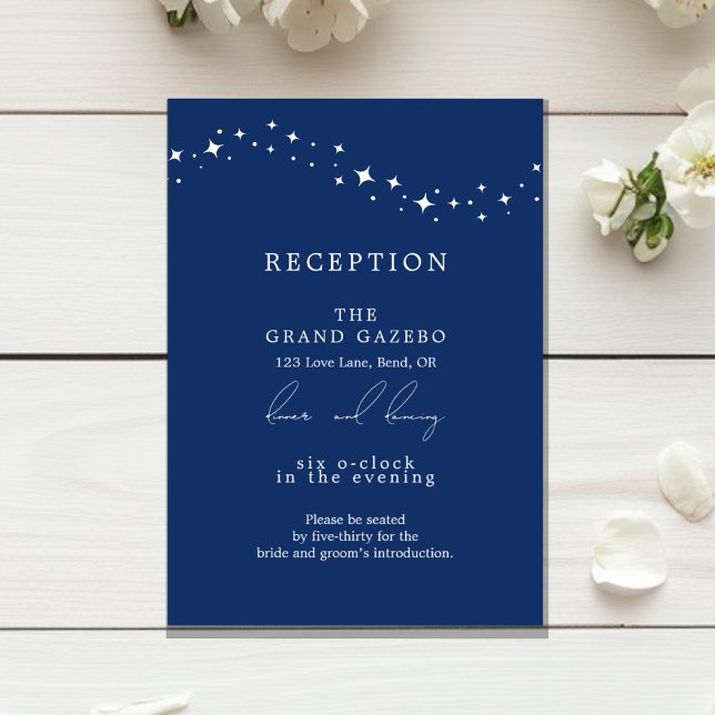 Celestial Elegant Wedding Navy Blue  Reception Enclosure Card (Creator Uploaded)