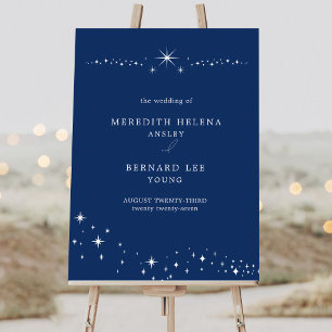 Celestial Elegant Wedding Navy Blue Welcome Sign