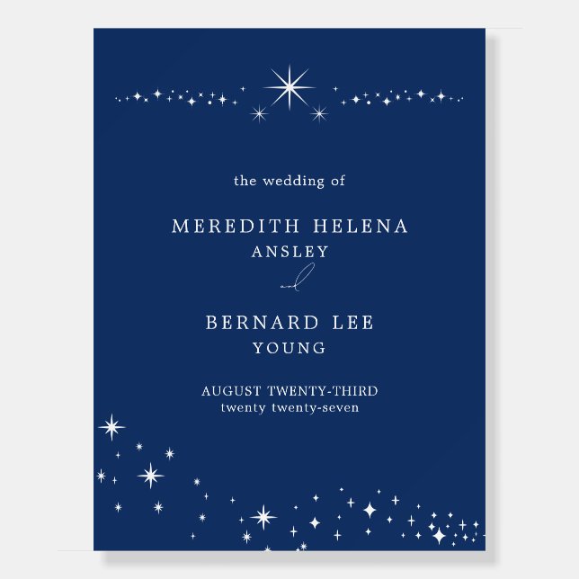 Celestial Elegant Wedding Navy Blue Welcome Sign (Front)
