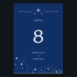Celestial Elegant Wedding Stars Navy Blue Table Number<br><div class="desc">Invite your guests to a night of romance and starlight with this Celestial Elegant Wedding Stars Navy Blue Table Number from the Celestial Elegant Wedding Collection. Featuring a deep navy blue background adorned with twinkling stars and refined typography, this modern celestial design is perfect for couples who love a minimalist...</div>