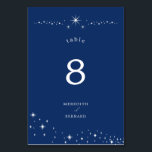 Celestial Elegant Wedding Stars Navy Blue Table Number<br><div class="desc">Invite your guests to a night of romance and starlight with this Celestial Elegant Wedding Stars Navy Blue Table Number from the Celestial Elegant Wedding Collection. Featuring a deep navy blue background adorned with twinkling stars and refined typography, this modern celestial design is perfect for couples who love a minimalist...</div>