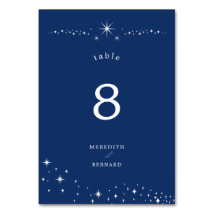 Celestial Elegant Wedding Stars Navy Blue Table Number