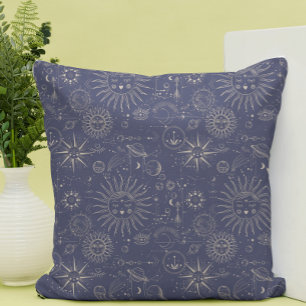 Celestial Elements on Navy Throw Pillow