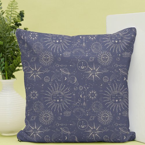 Celestial Elements on Navy   Throw Pillow