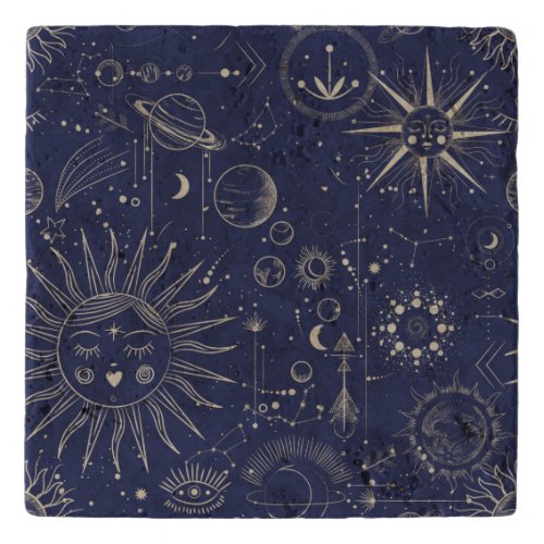 Celestial Elements on Navy   Trivet