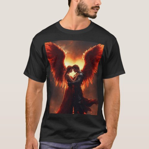 Celestial Embrace Angel Hugging Demon T_Shirt