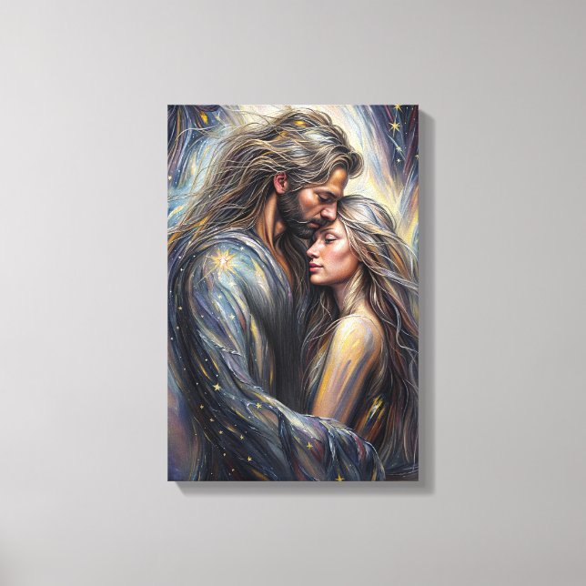 Celestial Embrace Romantic Starry Night Art Canvas Print (Front)