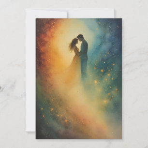 Celestial Embrace Watercolor Art, Couple Invitation