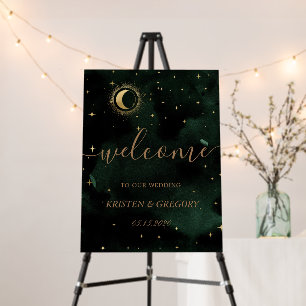 Celestial Emerald Crescent Gold Moon Wedding Foam Board
