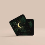 Celestial Emerald Crescent Moon Square Business Card