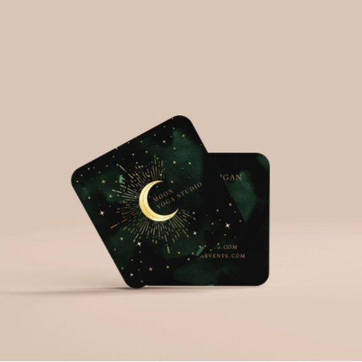 Customizable Celestial Emerald Crescent Moon Square Business Card