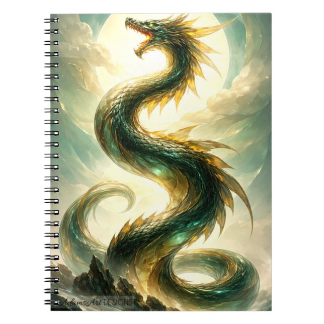Celestial Emerald Dragon Fantasy Art Notebook (Front)