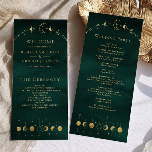 Celestial Emerald Gold Crescent Wedding Program