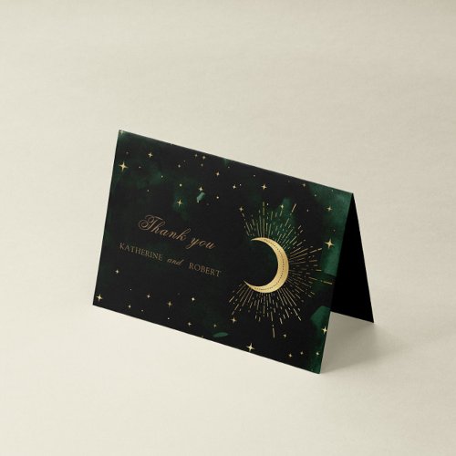 Celestial Emerald Gold Moon Thank you Card