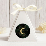 Celestial Emerald Gold Moon Wedding Classic Round Classic Round Sticker<br><div class="desc">Our "Celestial Emerald Gold" collection features a beautiful crescent moon with gold stars in various designs on a velvety emerald green background paired with elegant fonts. Easy to you to customize and you can choose among many items from this collection in our store.</div>