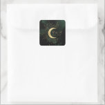 Celestial Emerald Gold Moon Wedding Square Sticker<br><div class="desc">Our "Celestial Emerald Gold" collection features a beautiful crescent moon with gold stars in various designs on a velvety emerald green background paired with elegant fonts. Easy to you to customize and you can choose among many items from this collection in our store.</div>