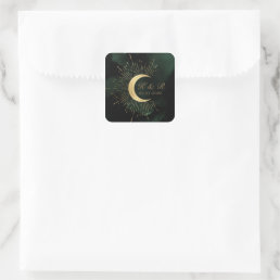 Celestial Emerald Gold Moon Wedding Square Sticker