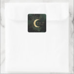 Celestial Emerald Gold Moon Wedding Square Sticker<br><div class="desc">Our "Celestial Emerald Gold" collection features a beautiful crescent moon with gold stars in various designs on a velvety emerald green background paired with elegant fonts. Easy to you to customize and you can choose among many items from this collection in our store.</div>